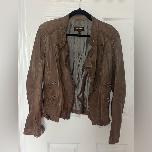 Danier Genuine Leather Moto Jacket – Brown | Asymmetrical Zip - Picture 2 of 5
